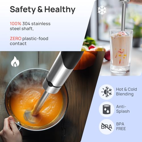 Consciot 4 in 1 Immersion Hand Blender Max 1100W, Corded Stick Emulsifier with Entire Stainless Steel Blender Shaft, Trigger Speed Control, For Blending, Beating, Frothing, Mixing & More, Non-BPA - Image 6
