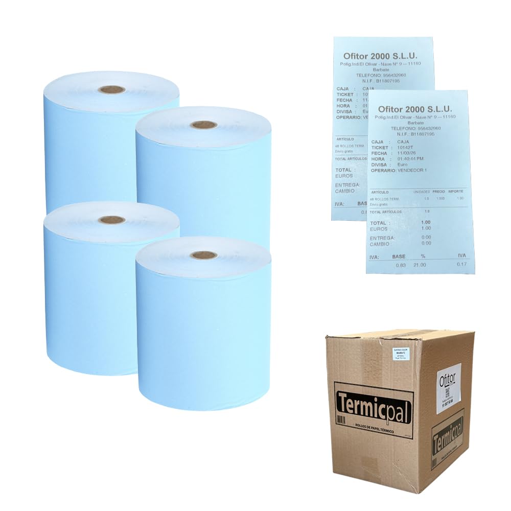 80x80 * 48 Rollos Papel Térmico TERMICPAL AZUL