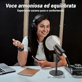 TONOR PC Microfono USB/XLR per Podcast, Microfoni Gaming Dinamico per Podcasting, Streaming Studio, Discord, Regisrazione, YouTube, ASMR, Mic Cardioide con 3.5mm jack, Pulsante Mute, Nero,200cm,TD520