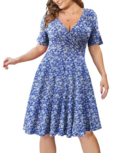 Image of Ahlaray Plus Size Faux Wrap Dress for Curvy Women with Pockets | Flattering faux wrap V-neck with soft stretch fabric and pockets for work, weddings and everyday comfort.