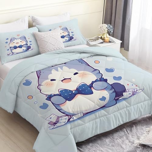 FamHarbor Juego de edredón reversible sin funda de edredón de 7,5 tog, diseño de gato, suave y cómodo para todas las estaciones (135 x 200 cm) con 2 fundas de almohada B251