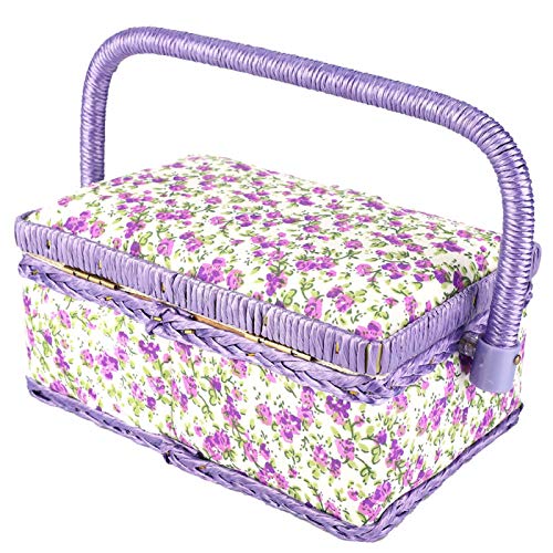 260° adjustable Fabric Craft Sewing Basket, Sewing Storage Box, Double-layer for Storage Threads Scissors