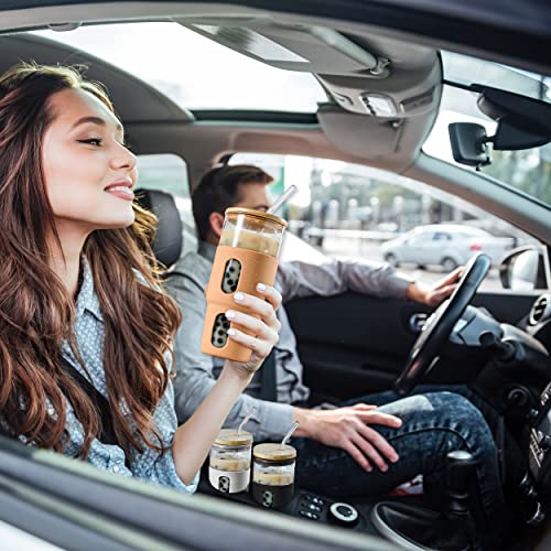 32oz Bamboo Lid and Silicone Sleeve Drinking Tumbler - Boba Cup for Travel - BPA Free Amber
