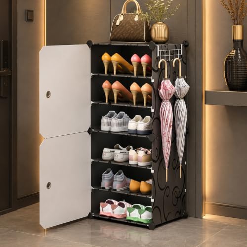Image of AYSIS Premium Foldable Plastic Shoe Rack for Home, ๐ ๐๐จ๐จ๐ซ ๐ ๐๐ก๐๐ฅ๐ Shoe Cabinet, Waterproof Organizer, Portable Space Saving Storage for Entryway, Bedroom & Living Room, Black&White