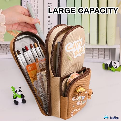 Image of FunBlast Pencil Pouch for Kids, Girls - Capybara Large Capacity Multipurpose Stationery Zipper Pouch for Kids & Adults, Kawaii Aesthetic Pencil Case Organizer, Cute School Supply Bag