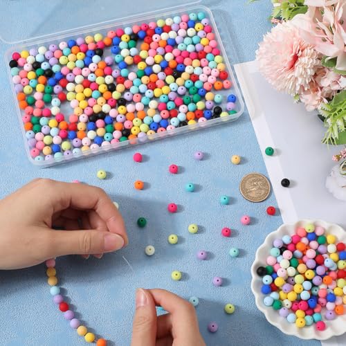 SOFPLATE 1 Box 500Pcs 8mm Matte Beads Round Acrylic Beads Opaque Frosted Colorful Ball Bubblegum Rubberized Imitated Silicone Smooth Loose Spacer Bead for Jewelry Making Bracelet Necklace DIY Crafts - Image 3