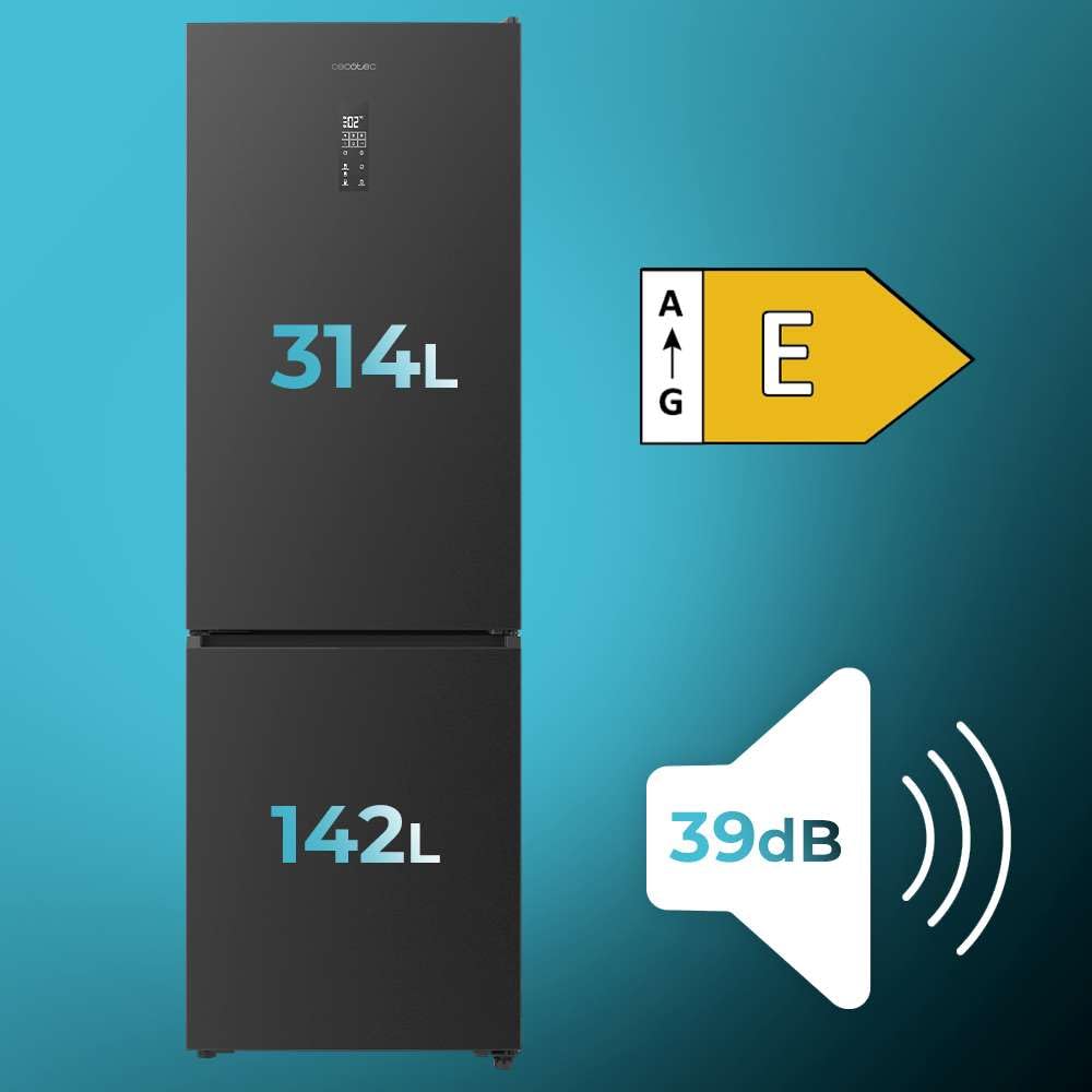 Cecotec Réfrigérateur 4 Portes Total No Frost Bolero CoolMarket 4D 394 Inox E,394 Litres, Hauteur 170 Cm Et 70 Cm Largeur, Tiroir Température Variable, Compresseur Inverter, ATT Antibactérien