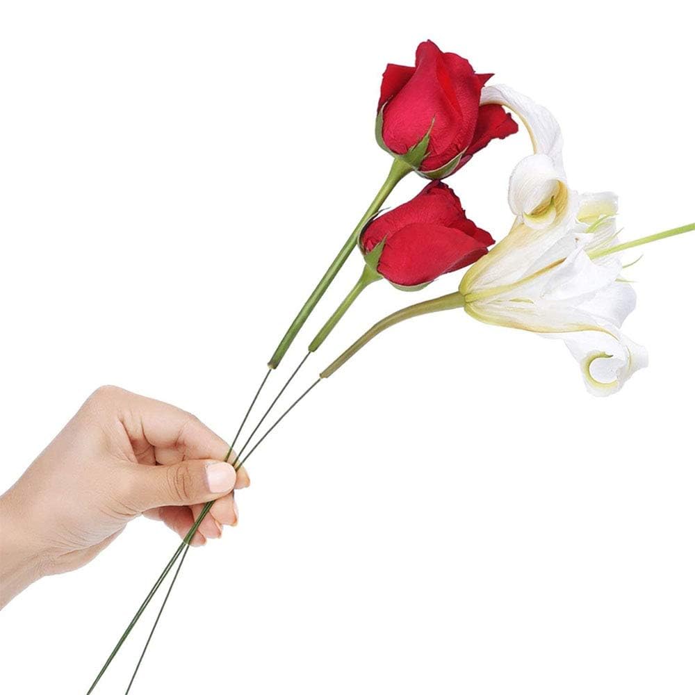 Cshangzei 200 Pcs 16 Inch 22 Gauge Dark Green Floral Stem Wire,Flower Making Accessory Perfect for DIY Bouquet Stem Wrapping and Crafts