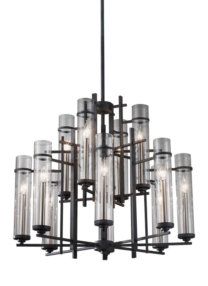 F2629/8+4AF/BS Ethan Glass Candle Chandelier Lighting, Iron, 12-Light (30"Dia x 27"H) 720watts