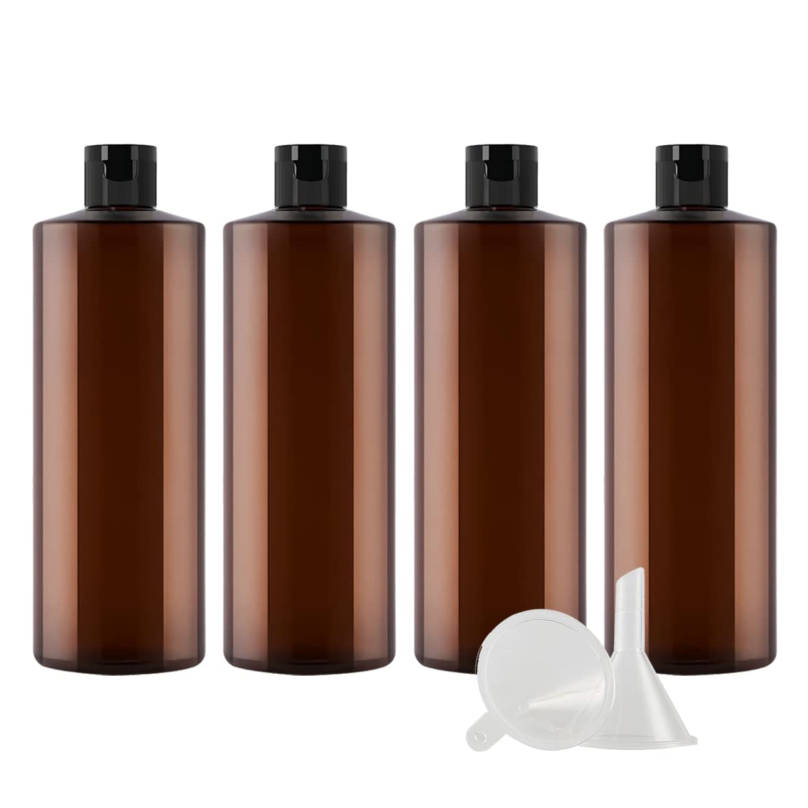 4 Pezzi 500 ml Marrone Bottiglie di plastica PET con Tappo Flip Top Nero, Spalla Piatta Vuoto Contenitori per Cosmetico, Bottiglie da Viaggio per Lozioni, Liquido, Olio