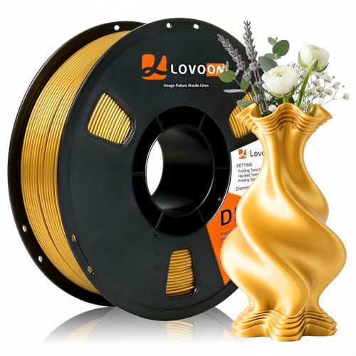 Image of LOVOON Silk Gold PLA Filament 1KG, Neatly Wound 1.75mm 3D Printer Filament Dimensional Accuracy + /- 0.02mm, 1kg Carboard Spool (2.2lbs) Fits for Most FDM 3D Printers