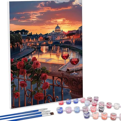 Pintar por Numeros Adultos Paisaje Flor, Cuadros por Numeros Pigmento Acrílico, DIY Paint by Number Kit Manualidades Adultos, Decor para el Hogar de pared, Regalo 30x40CM, Sin Marco PjY8804 3-7