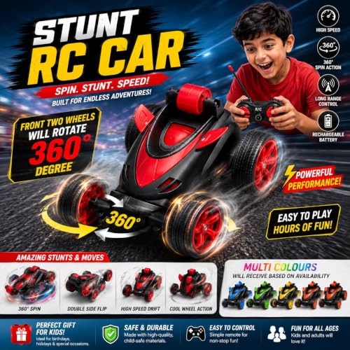 Image of RC Stunt Car for Kids | 360 Rotating Drift Car with USB Charging | High Speed Racing Vehicle with Easy Controller | Indoor & Outdoor Toy for Boys & Girls
