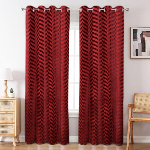 Image of IVAZA Premium Velvet Chevron Pattern 80% Blackout Curtains -Thermal Insulated Heavy Blackout Opaques,Modern Parde for Living Room Bedroom|Home Office Door- 8 Feet (Pack of 2) Chevron Blue