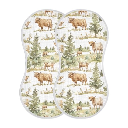 xigua Highland Cows Baby Burp Cloths for Newborn Boys and Girls 1 Pack, Soft & Absorbent Cotton Baby Burp Cloth, Baby Washcloths, Newborn Towel, Burp Rags2