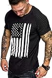 COOFANDY Men's Pleated Raglan Sleeve American Flag Shirts Gym Tee Short Sleeve Fashion Tee