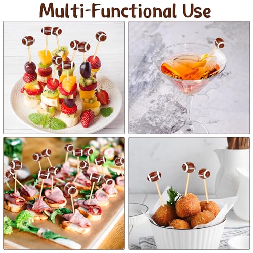 Aodaer 100 Pieces Football Bamboo Cocktail Picks 4.7 Inch Decorative Sports Ball End Cocktail Skewers Wooden Decorative Fruit Toothpicks Fruits Sandwich Buffets Party Supplies - Image 7