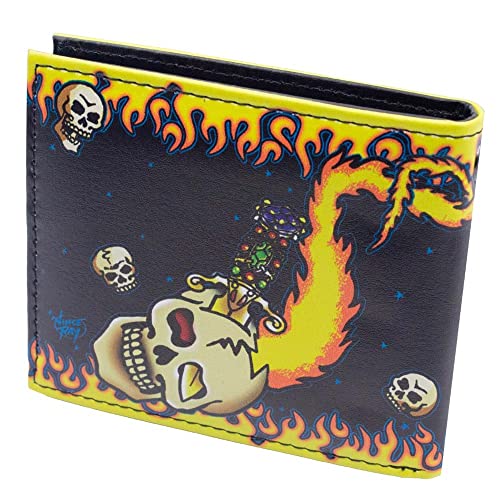 kreepsville 666 Gothic Elvira Mistress of the Dark Flame Skull Heart Tattoo Bi Fold Wallet2