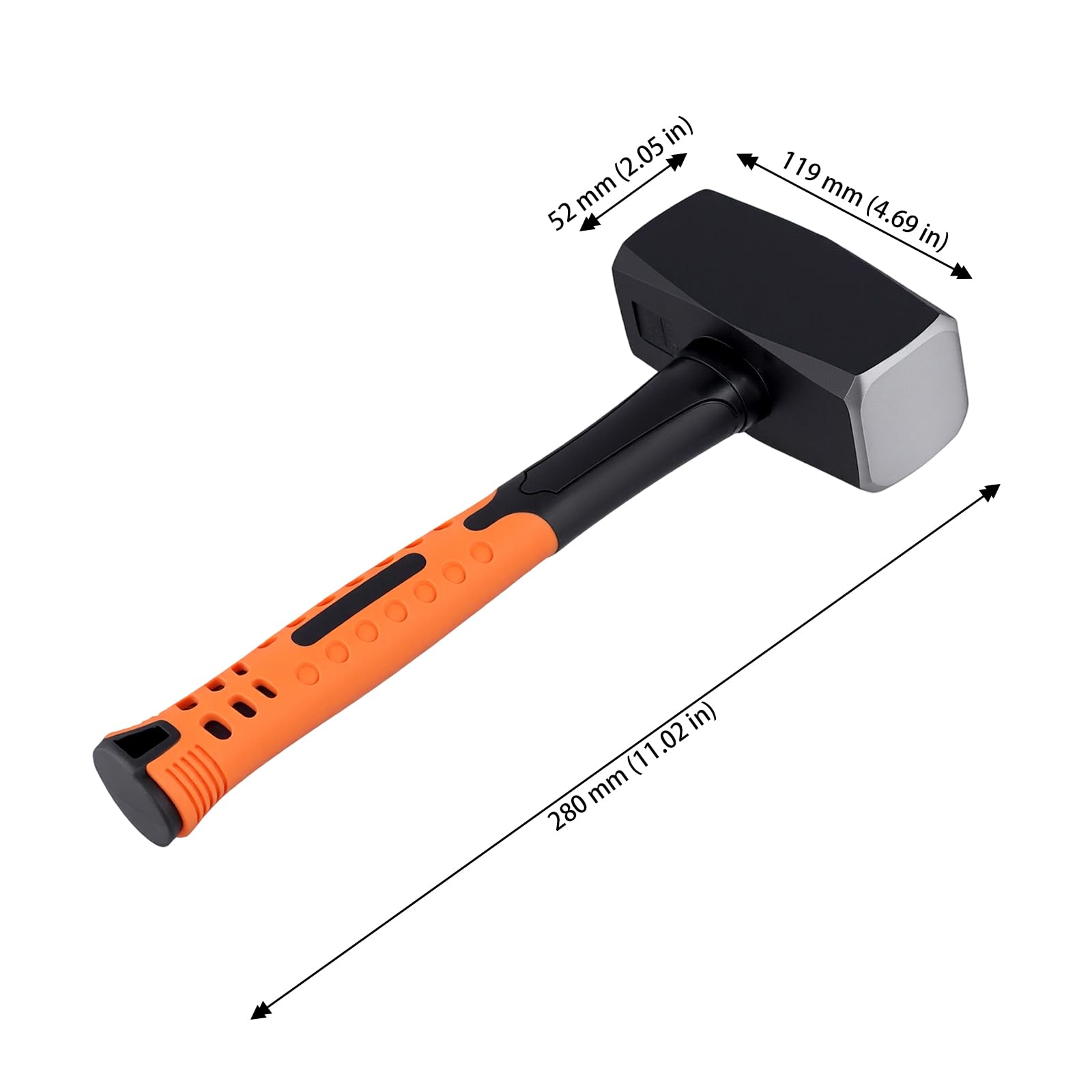 2 Martillos de Demolición de 2 kg - Mazos de Acero al Carbono 45 con Mango Ergonómico Antideslizante - 28 cm, Negro y Amarillo, con Accesorio de Goma para Trabajos de Demolición
