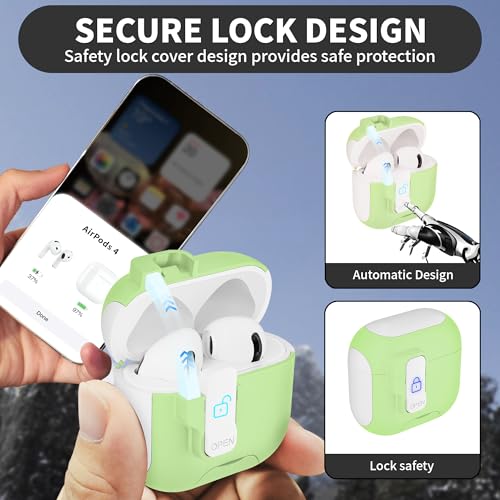for AirPods 4 Case with Secure Lock,Automatic Magnetic Lock with Phone Holder Function,Shockproof Hard Protective Cover Cleaner Kit for Apple AirPod 4th Generation Case 2024(Light Green-B) by meiyasy - Used condition - Image 5