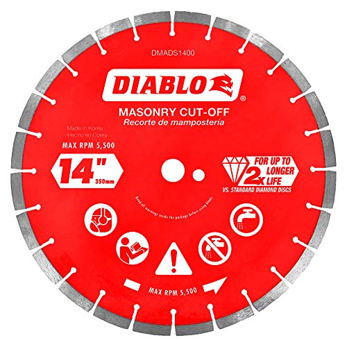 Diablo Diamond Segmented Masonry Cut-Off Blade for Concrete, Brick and Block - 14' Diameter, 3.2mm Kerf, 5500 Max RPM - DMADS1400