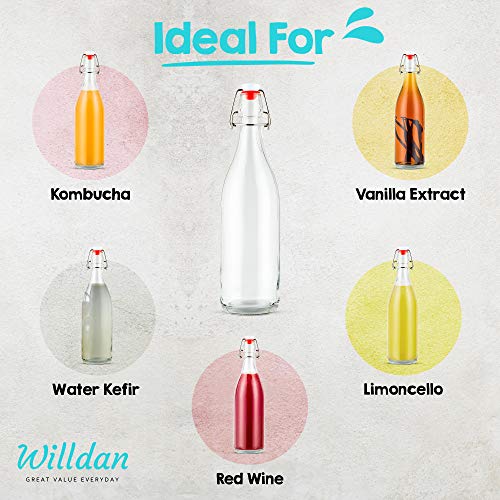 Willdan Giara Glass Bottle With Stopper Caps, Set Of 4-33.75 Oz Carafe Swing Top Glass Bottles For Beverages, Oils, Kombucha, Kefir, Vinegar, Leak Proof Caps & Airtight Lids #TOP1