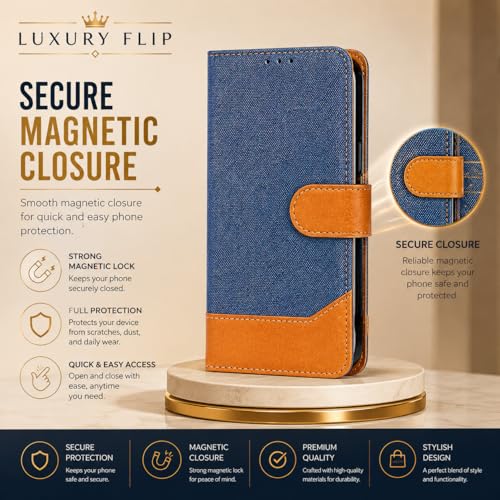 Image of Cover for Vivo T5x 5G / Y51 Pro 5G / iQOO Z11x 5G, Wallet Style, Leather Finish, Magnetic Closure, Inbuilt Stand, Card Pocket (Damin-Blue)