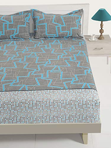Image of Swayam 100% Cotton Single Bedsheet with 1 Pillow Cover | Size 60 x 90 inch | 144 TC | Geometric Design | Soft Breathable Bed Sheet | Comfortable & Durable for Bedroom - Grey