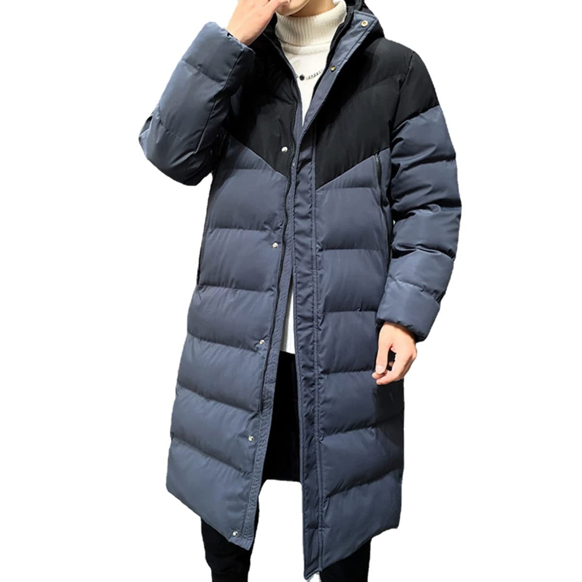 Vagbalena Men's Blue Winter Coat Thickened Down Jacket Hooded Winter Coat Waterproof Windproof Parka Long Hooded Down Jacket Long Puffy Jacket Hoodie (,Xl)