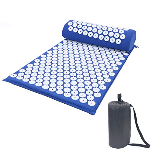 QGPWHLS Set di Tappetini per Massaggio con Agopuntura per Tappetino da Massaggio per Yoga Include Tappetino per Digitopressione Cuscino Borsa da Viaggio, Rilassamento dei Muscoli,Blu