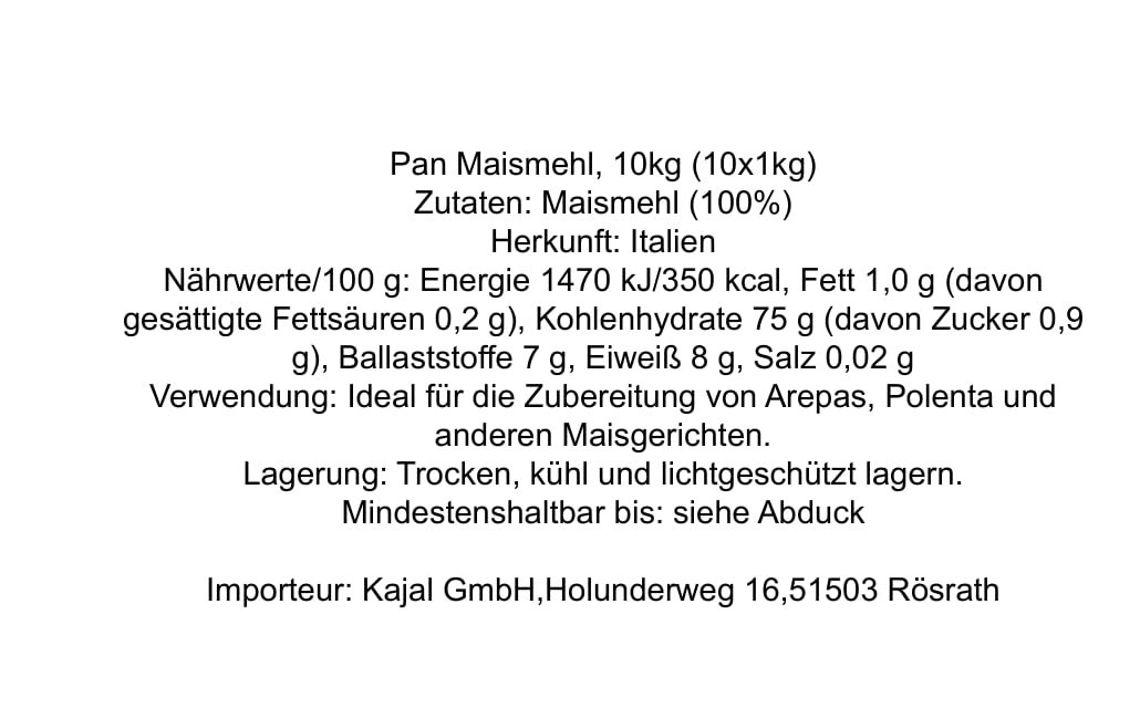 10 x PAN Maismehl blanco Harina Mehl Mais weiß weiss Flour bianco 1kg