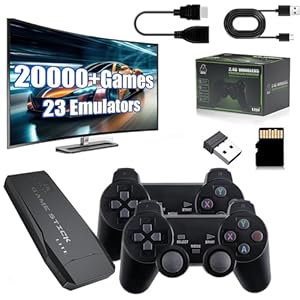 Wireless Retro Game Console Stick Built-in 20000+ Games, Retro Game Stick 4K HDMI Output, Plug Play TV Video Gaming Stick with 2 2.4G Wireless Controllers, Gift for Easter