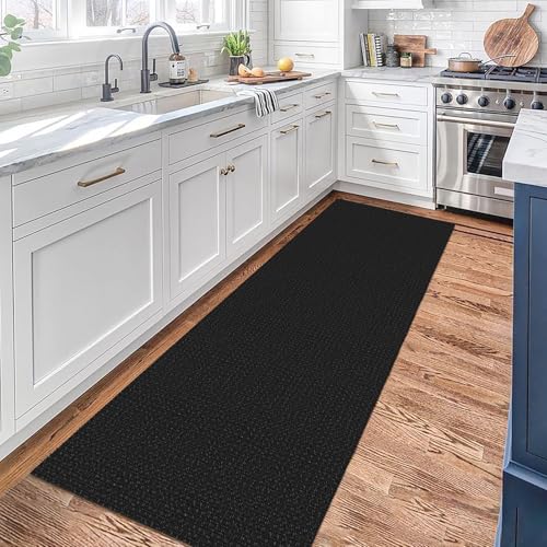 KOZYFLY Runners for Hallways 2x7 ft Washable Kitchen Runner Non Slip Rubber Backed Hall Runners Cotton Entryway Runner Rugs Floor Carpet for Indoor Backdoor Bedroom Kitchen, Black/Dark Grey