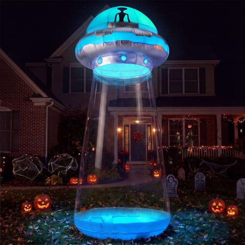 Joiedomi 9 FT Tall Halloween Inflatable UFO Outdoor Decorations Halloween Blow Ups UFO Alien Decor for Yard Decoration with LEDs for Lawn Garden Party Decor