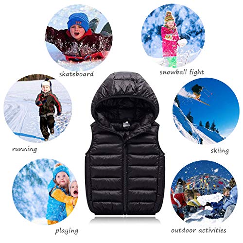 Image of LANBAOSI Boys Girls Winter Hooded Puffer Vest Kids Lightweight Sleeveless Jacket