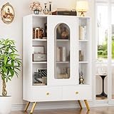 Cyclysio White Accent Storage Cabinet with Sliding Doors, 51'' Free Standing Modern Bookcase for Entryway, Hallway, Study Room