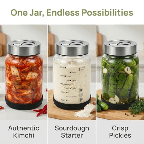 ZXBBTZ 2-teiliges Fermentierglas mit Deckel Fermentiergläser für Sauerkraut Kefir Fermentationsglas mit Gärventil Fermentieren Gläser Breiter Hals Fermentation Jar Kimchi Behälter rutschfest Einmach
