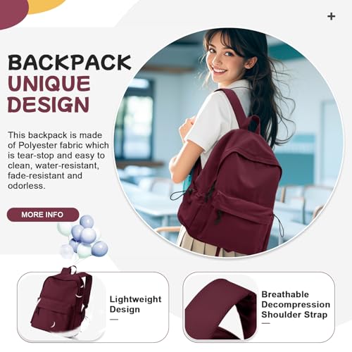 HYC00 Schulrucksack Damen, Causal Travel Schultaschen 14 Zoll Laptop Rucksack für Mädchen im Teenageralter Leichter Rucksack Wasserabweisend Bookbag College Boys Men Work Daypack,Rot