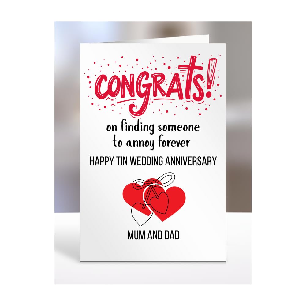 MIPOMALL Funny Happy Tin Wedding Anniversary, for mum and dad, gifts for couple, couples presents, Congrats, annoying, joke, A5-201_136 — image 1