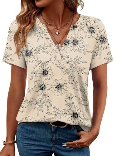 Image of WEESO Womens Tops Summer Short Sleeve V Neck Blouses Business Casual Loose Fit Tshirts Trendy Fashion Outfits