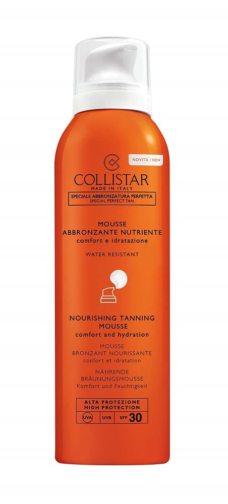 Collistar Mousse Abbronzante Nutriente SPF 30, Lozione Viso e Corpo abbronzante water-resistant con protezione UV, Azione idratante, non unge e lascia la pelle supervellutata, 200 ml