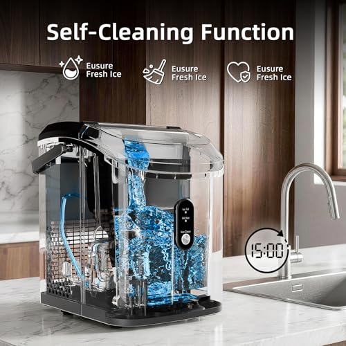 Image of Antarctic Star Nugget Ice Maker Countertop, 35lbs /24H Ice Machine, Soft Chewable Sonic Ice, Self-Cleaning, Fast Ice Ready in 8 Minutes, Compact Design with Handle, Stainless Steel Black | 35lbs /24H Ice Makers, Self-Cleaning, Fast Ice Ready in 8 Minutes, Compact Design with Handle, Stainless Steel Black