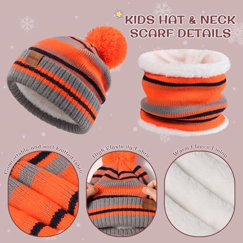 Image of Kids Winter Hat Gloves Scarf Set: Girls Boys Beanie Fleece Lined Ages 6-10