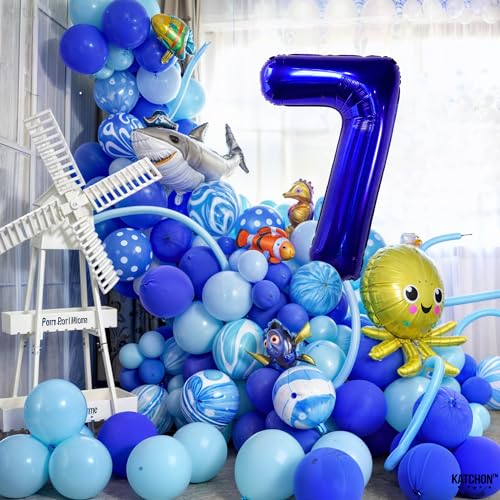 Image of KatchOn, Giant Dark Blue Number 7 Balloon - 40 Inch | 7th Birthday Balloon