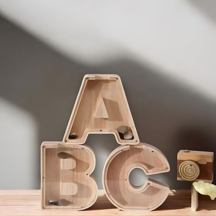 ANAIZA Wooden Alphabet Piggy Bank A to Z – Personalized Letter Coin Bank for Kids, Toddlers – Educational Montessori Toy – Durable Clear Front Money Box (E) 2