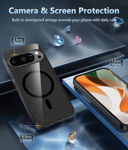 Image of FNTCASE for Google Pixel-10-Pro XL Case: Clear Pixel 9 Pro XL Phone Cases Magnetic with Screen Protector Transparent Slim Cell Cover Anti Yellowing Rugged Shockproof Protective (Black)