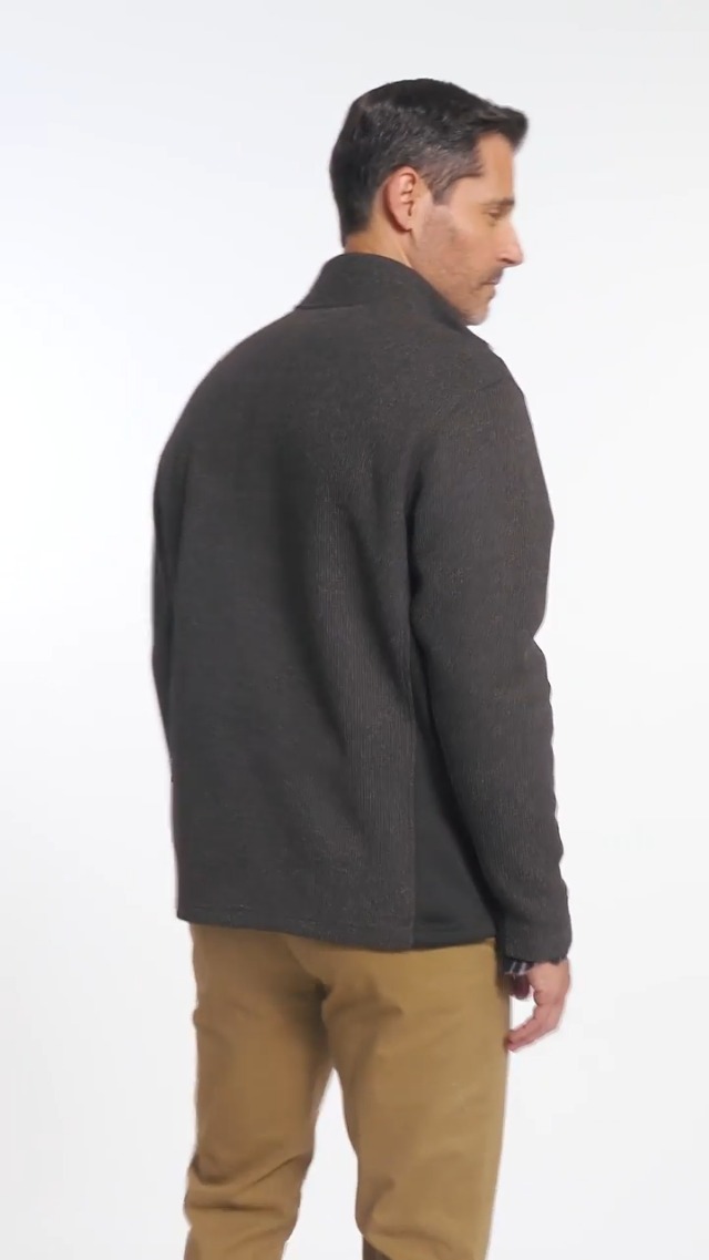 IZOD Men's Shaker Fleece Full Zip Jacket, Black and Heather Grey