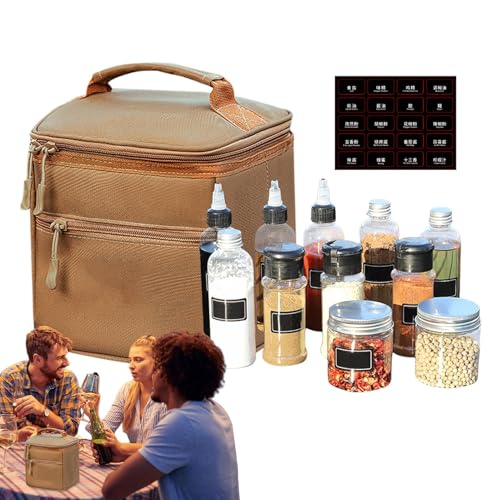 Kit de especias para camping, botellas de especias con bolsa de almacenamiento, recipientes de condimentos, juegos de salero y pimentero portátiles para viajes, playa, patio trasero