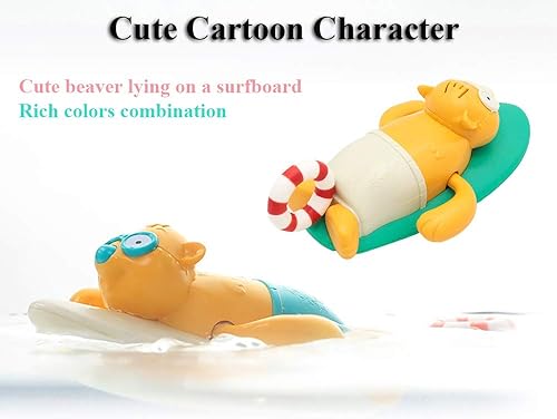 Pull String Baby Bath Toy Pull & Go Beaver Cute Surfing Beaver Swimming Beaver Windup Clockwork Bathtub Toy for Toddlers (Blue)(Blue)