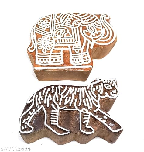 Image of RENIQ Wooden Printing Block for Fabric & DIY Craft | Handcrafted Indian Design Stamp for Textile, Pottery, Mehndi & Home Decor (Multicolor23)